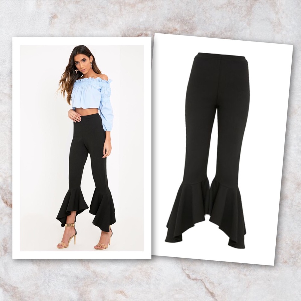 PLT | Lourdes Black Asymmetric Flare Hem Pants